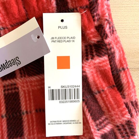 NWT!! Red Plaid Fleece Drawstring Pajama Pants Unisex Size 1X - Picture 7 of 8